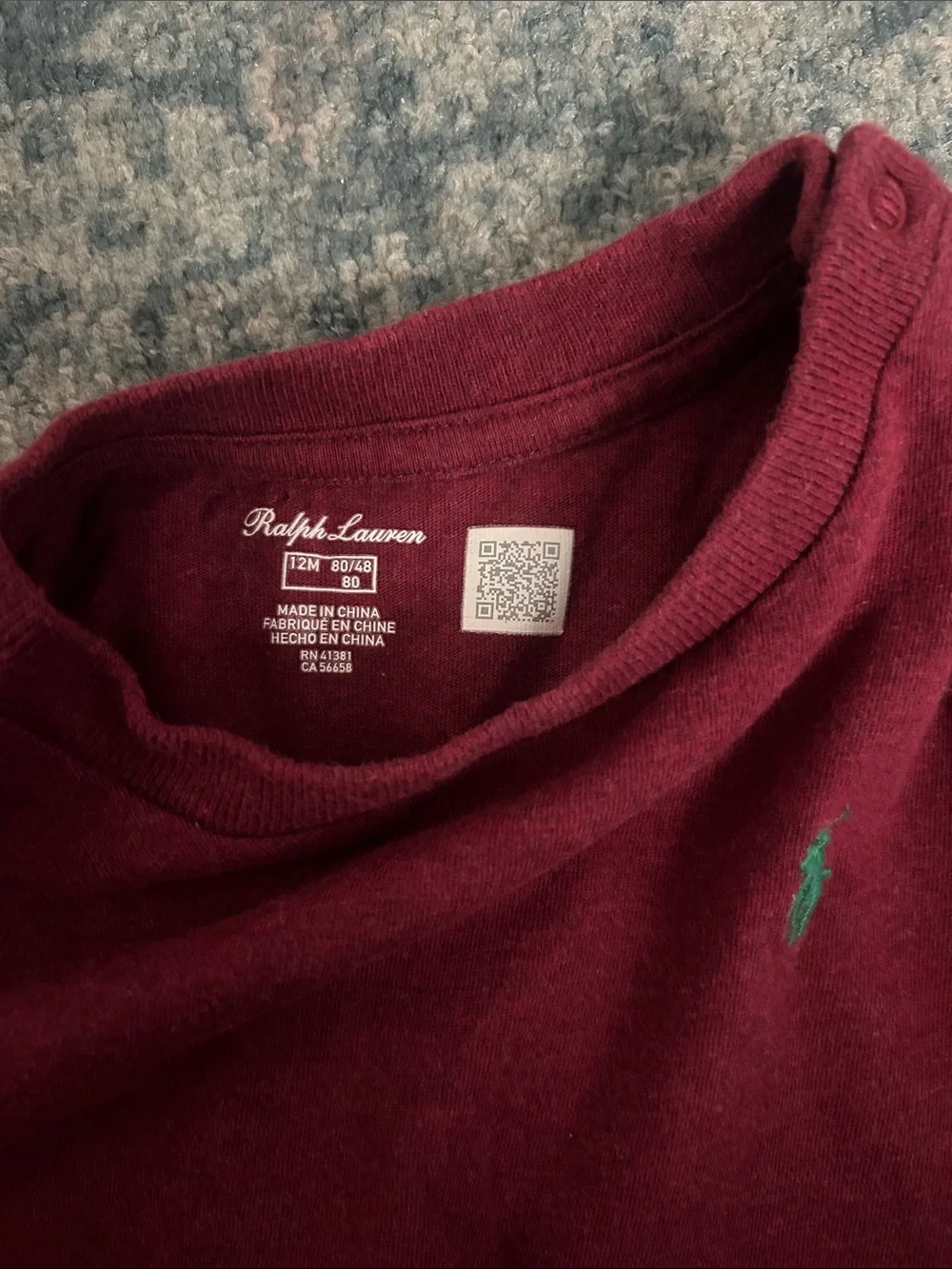 Ralph Lauren Maroon Short-Sleeve Tee with Teal Pony